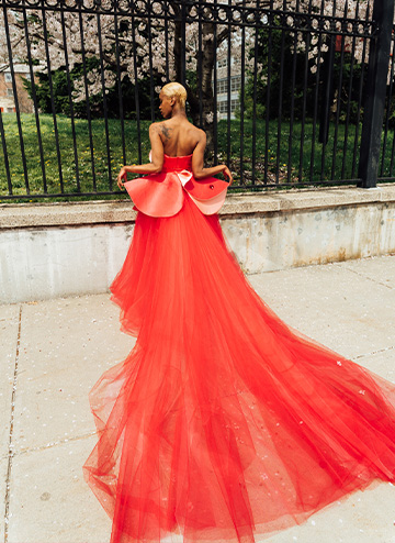 Note 1 - tulle train 90 inches long. Note 2 - the detachable belt attaches in the back with symmetrical shapes.
