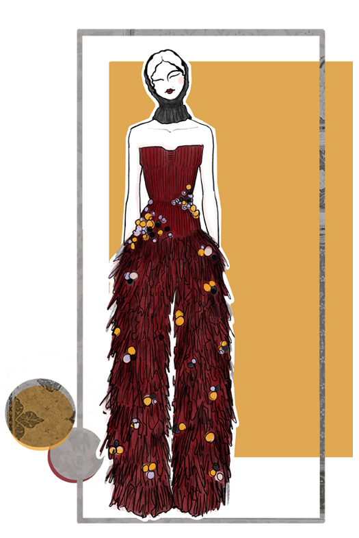 Drawing of  the garment to emphasize the unexpected contrast of silhouettes