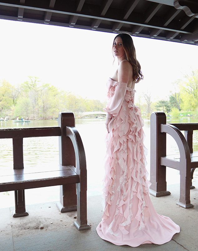 The gown has a train in the back and horsehair in the hem to create another wave-like feeling.