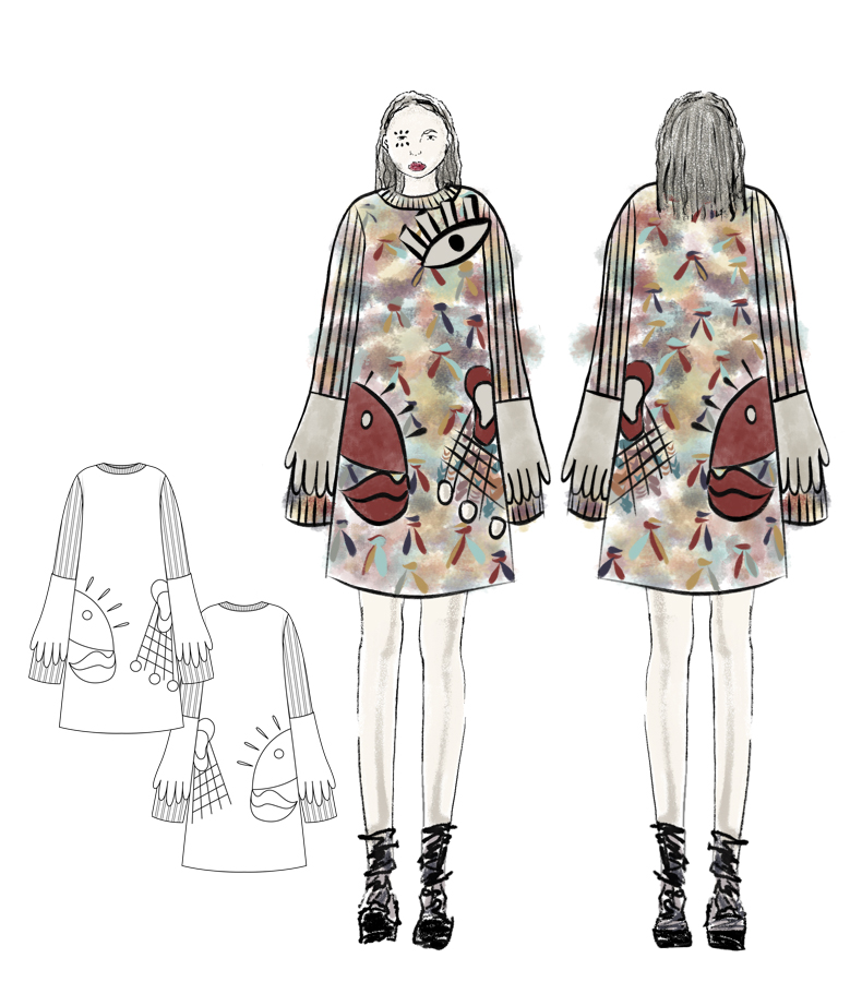 Garment sketch with flats