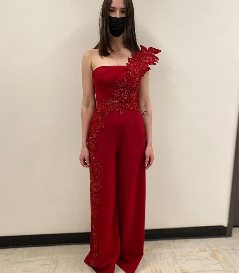 Full front figure of the garment. Perfect fit on the model.