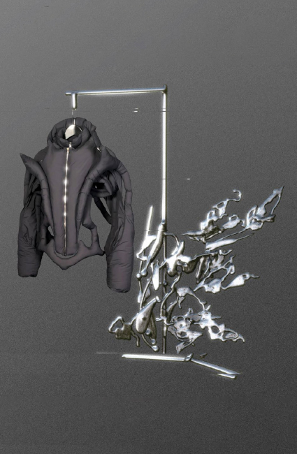 Front view jacket on abstract 3D hanger