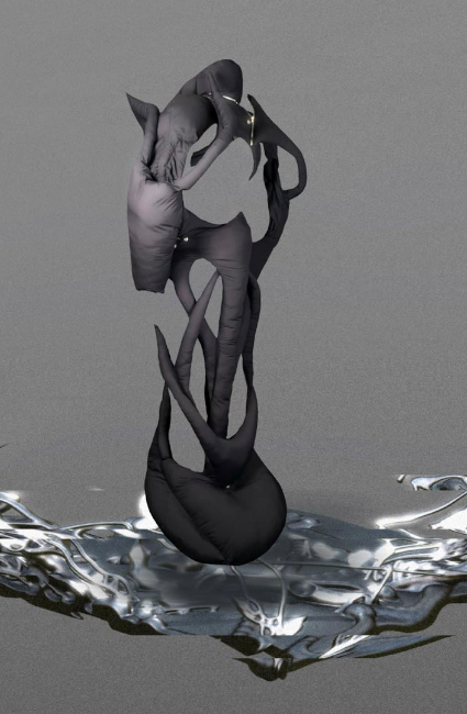 Three quarters back view full look on abstract 3D platform
