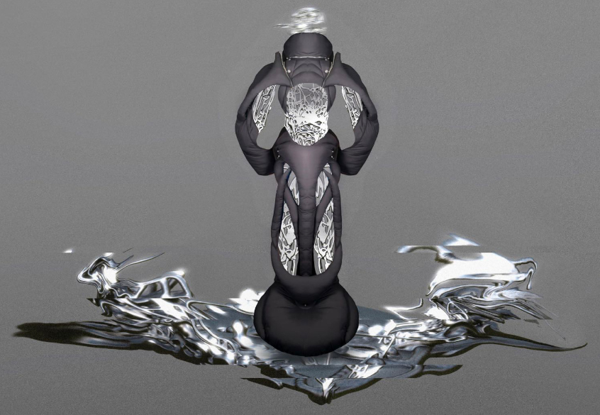 Back view full look on abstract 3D platform