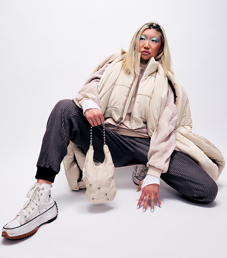 Bomber jacket with French terry hoodie and pants