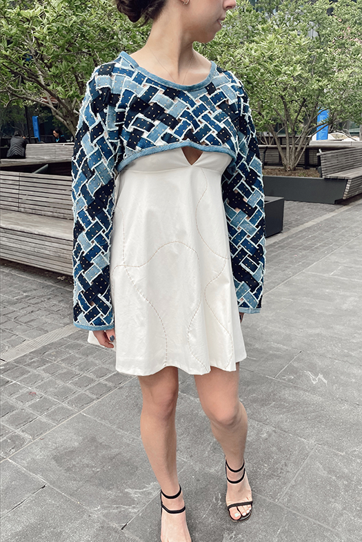 A-line dress with embroidered stitching